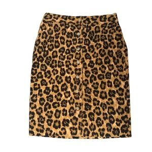 Lauren Ralph Lauren Leopard Print Linen Cotton Button Front Skirt